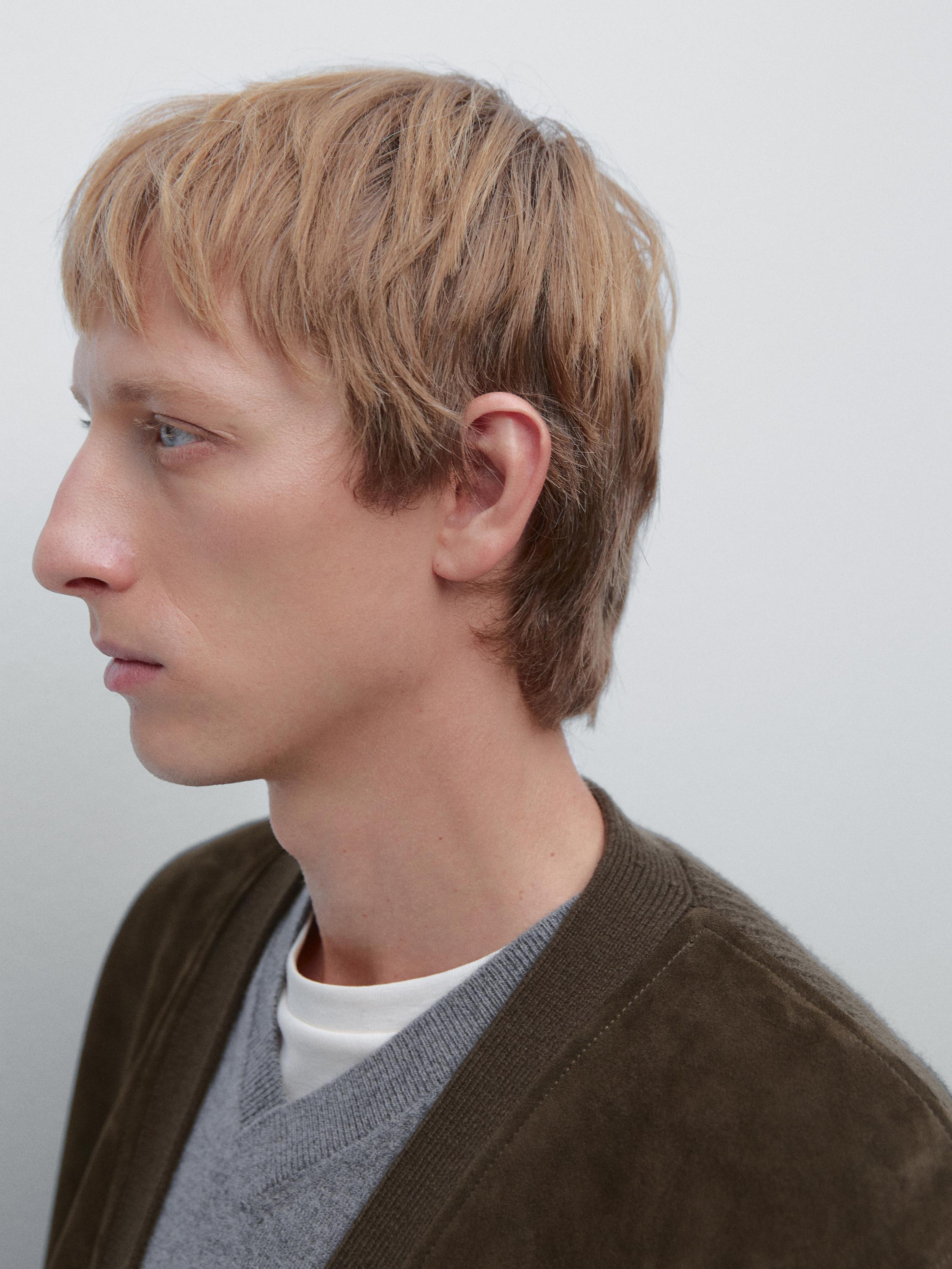 Wool and leather blend knit cardigan